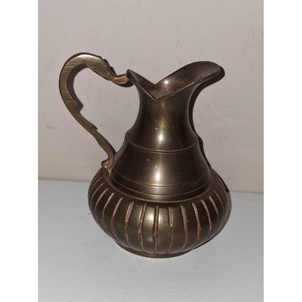 Vintage Solid Brass Mini Pitcher Vase Made in India 4" Decorative Ewer Jug